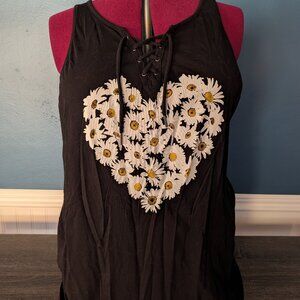 Black tank top with daisies